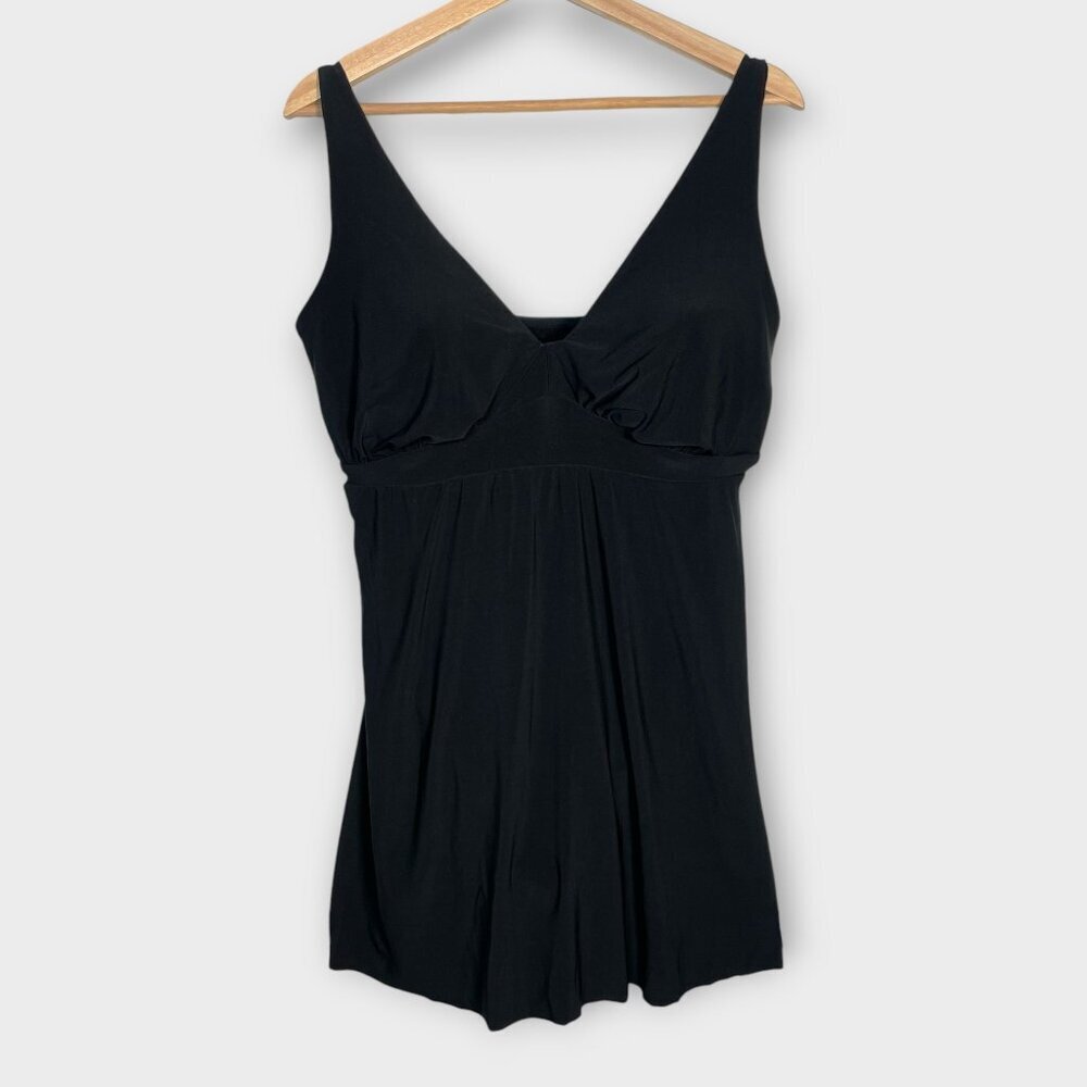 Aqua Green Swimsuit Dress One Piece Sz 16 Black Side Slit V-Neck NEW